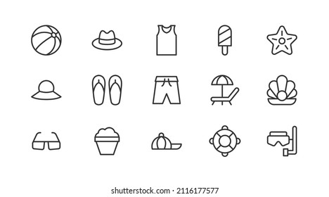 Pack of line beach  icons. Premium signs for web, apps, sites and UI. Editable vector. Outline objects. 