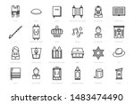 Pack of line drawn black and white  Synagogue icons