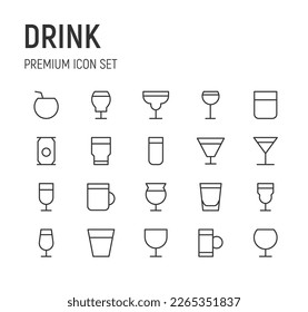 Pack of line drink icons. Premium signs for web, apps, sites and UI. Editable vector. Outline objects. 