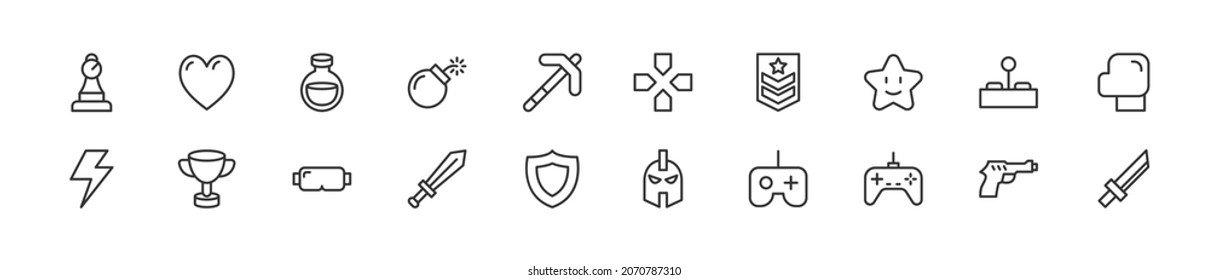 Paquete de iconos de juego de línea. Firmas premium para web, aplicaciones, sitios y interfaz de usuario. Vector modificable. Objetos de esquema. 