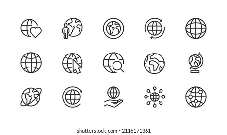 Pack of line global icons. Premium signs for web, apps, sites and UI. Editable vector. Outline objects. 