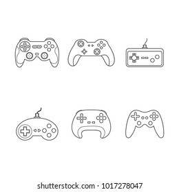 Pack line icon retro and modern gampads and joysticks for game