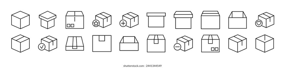 Pack of line icons of boxes. Editable stroke. Simple outline sign for web sites, newspapers, articles book