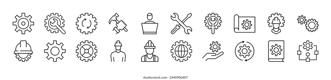 Pack of line icons of building. Editable stroke. Simple outline sign for web sites, newspapers, articles book