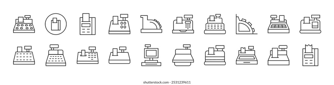 Pack of Line Icons of Cash Register. Editable Stroke. Minimalistic Linear Pictogram for Design of Cards, Apps, Banners, Posts