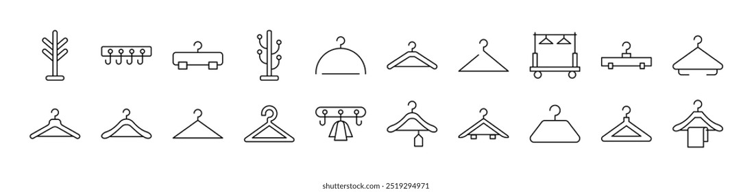 Pack of Line Icons of Clothing Hanger. Editable Stroke. Minimalistic Linear Pictogram for Design of Cards, Apps, Banners, Posts 