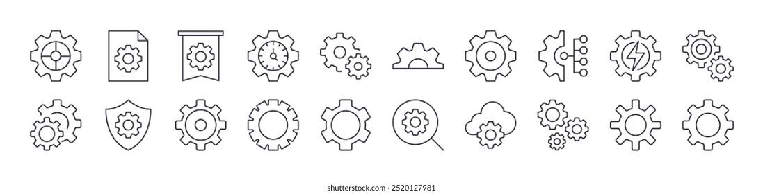 Pack of Line Icons of Gear. Editable Stroke. Minimalistic Linear Pictogram for Design of Cards, Apps, Banners, Posts