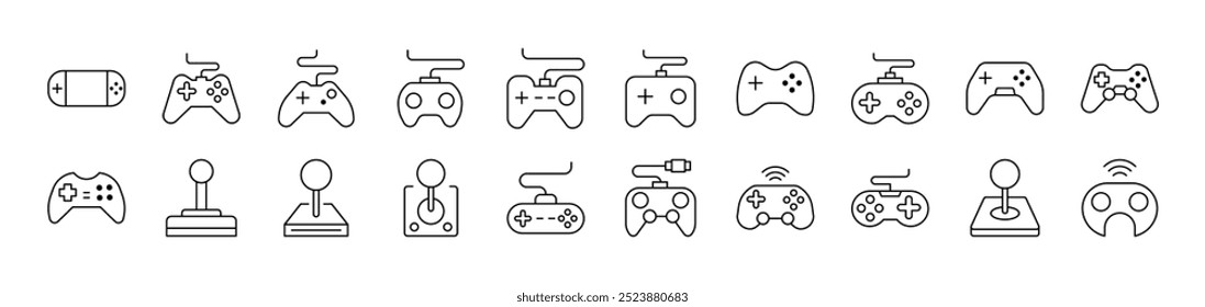 Pack of Line Icons of Joystick. Editable Stroke. Minimalistic Linear Pictogram for Design of Cards, Apps, Banners, Posts