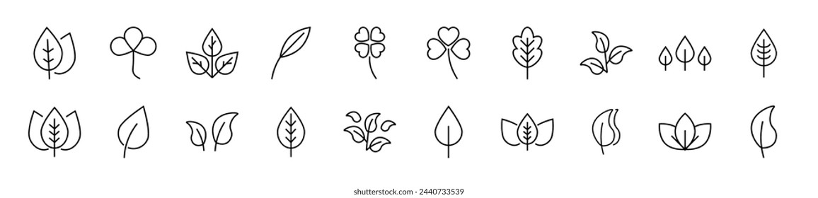 Pack of line icons of leaf. Editable stroke. Simple outline sign for web sites, newspapers, articles book