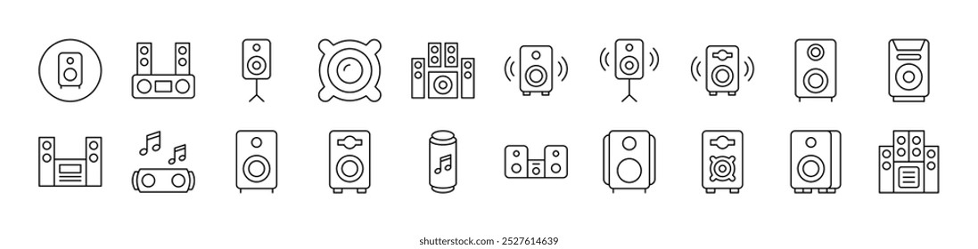 Pack of Line Icons of Music Center. Editable Stroke. Minimalistic Linear Pictogram for Design of Cards, Apps, Banners, Posts