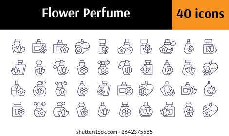 Pack of Line Icons of Perfume. Minimalistic Linear Pictogram for Web and Graphic Design, Apps, Banners, Social Network and Cards