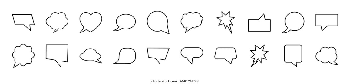 Pack of line icons of speech bubbles. Editable stroke. Simple outline sign for web sites, newspapers, articles book