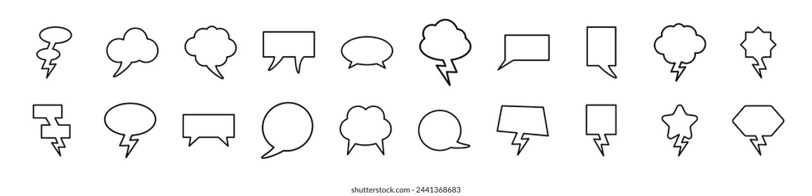 Pack of line icons of speech bubbles. Editable stroke. Simple outline sign for web sites, newspapers, articles book