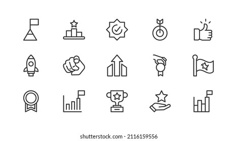 Paquete de iconos de motivación de línea. Firmas premium para web, aplicaciones, sitios y interfaz de usuario. Vector modificable. Objetos de esquema. 