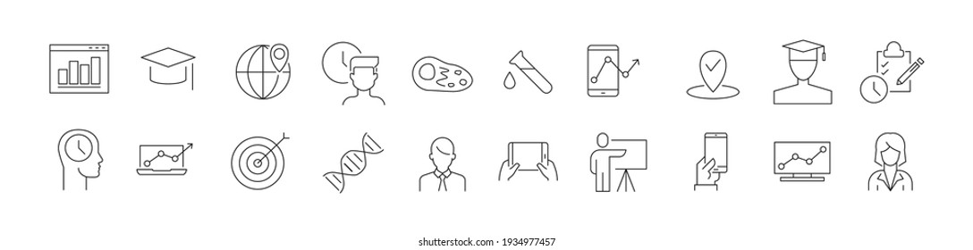 Pack of line online education icons. Premium signs for web, apps, sites and UI. Editable vector. Outline objects. 