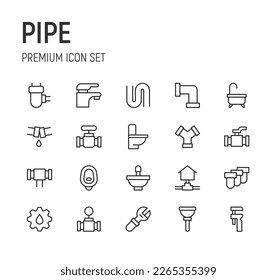 Pack of line pipe icons. Premium signs for web, apps, sites and UI. Editable vector. Outline objects. 