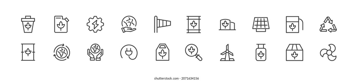 Pack of line renewable energy icons. Premium signs for web, apps, sites and UI. Editable vector. Outline objects. 