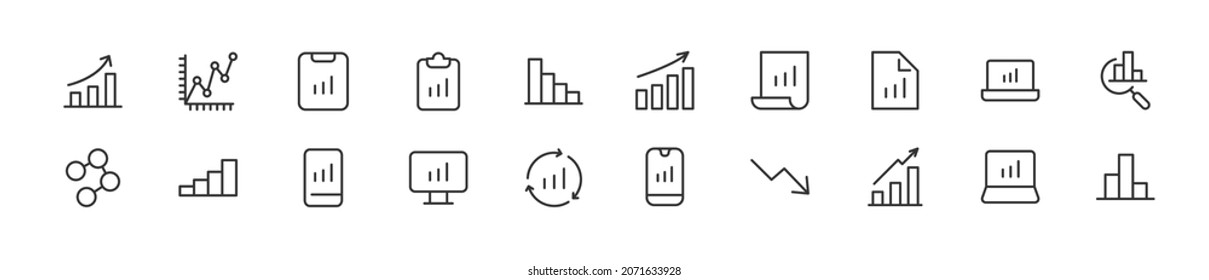 Pack of line statistics icons. Premium signs for web, apps, sites and UI. Editable vector. Outline objects.