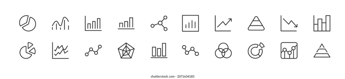 Pack of line stats icons. Premium signs for web, apps, sites and UI. Editable vector. Outline objects. 