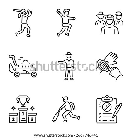 Pack of Line Style Cricket Match Icons 