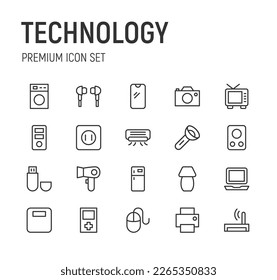 Pack of line technology icons. Premium signs for web, apps, sites and UI. Editable vector. Outline objects. 