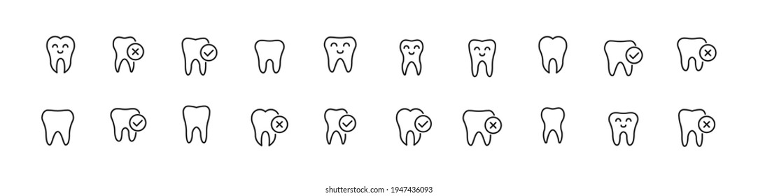 Pack of line tooth icons. Premium signs for web, apps, sites and UI. Editable vector. Outline objects. 
