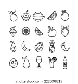 Paquete de iconos de fruta lineales. Iconos con bordes anchos