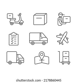 Pack of linear icons for the delivery of goods