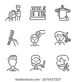 Paquete de iconos de salón de peluquería de estilo lineal 

