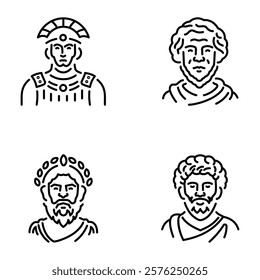 Pack of Linear Style Roman Portraits Icons 

