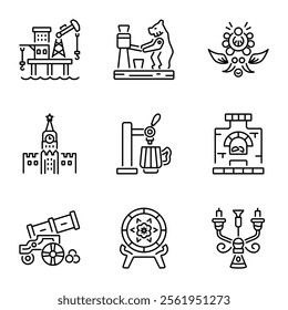 Pack of Linear Style Russian Traditional and Culture Icons 

