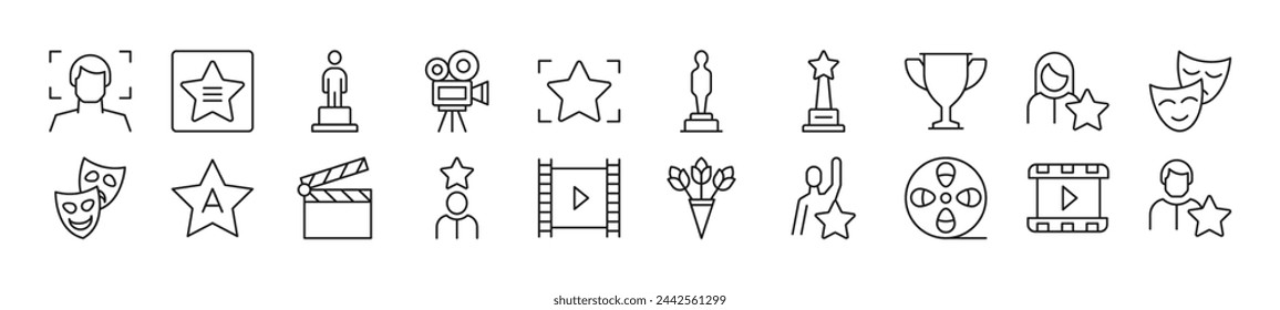 Pack of linear symbols of actor. Editable stroke. Linear symbol for web sites, newspapers, articles book
