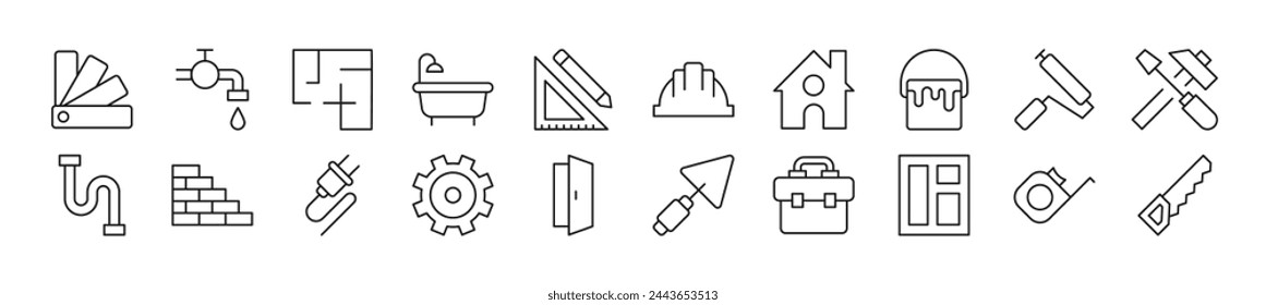 Pack of linear symbols of building and construction. Editable stroke. Linear symbol for web sites, newspapers, articles book