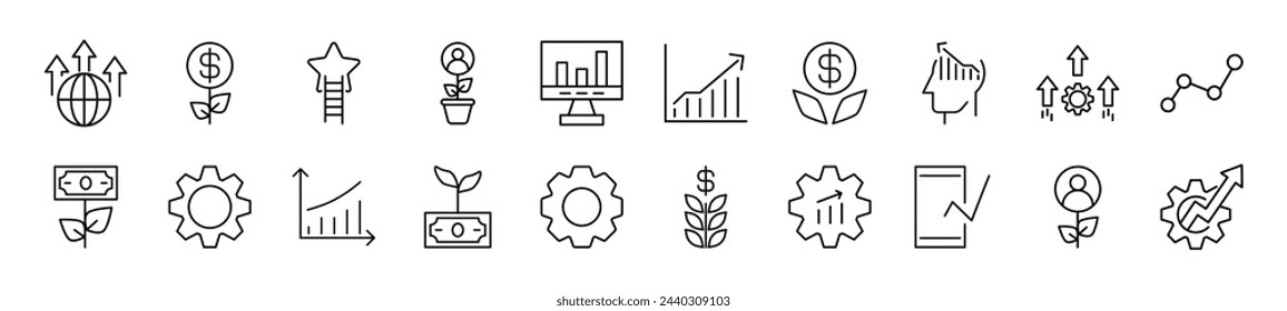 Paquete de símbolos lineales de negocios. Trazo editable. Símbolo lineal para sitios web, periódicos, libros de artículos