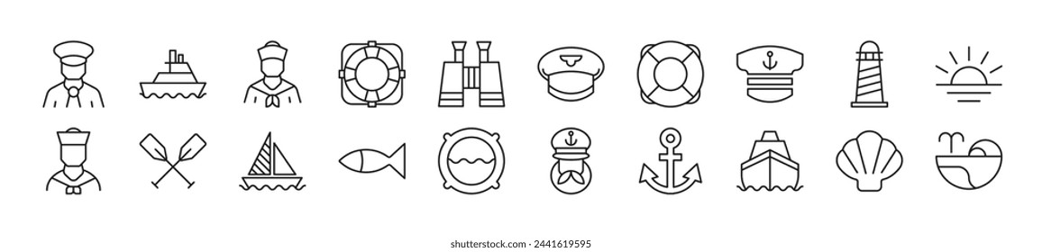 Pack of linear symbols of sailor. Editable stroke. Linear symbol for web sites, newspapers, articles book