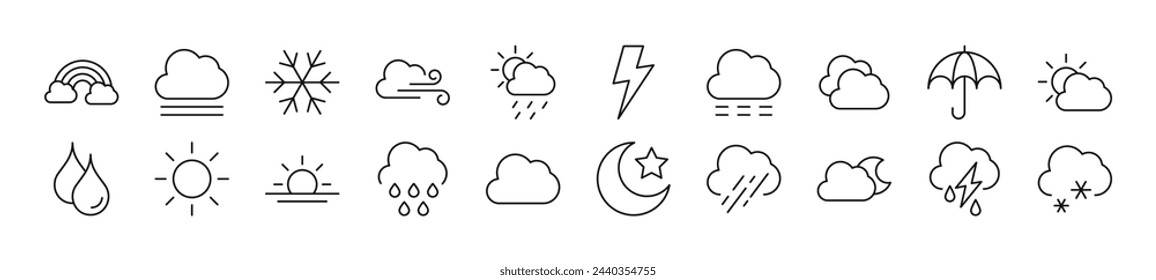 Pack of linear symbols of travel. Editable stroke. Linear symbol for web sites, newspapers, articles book