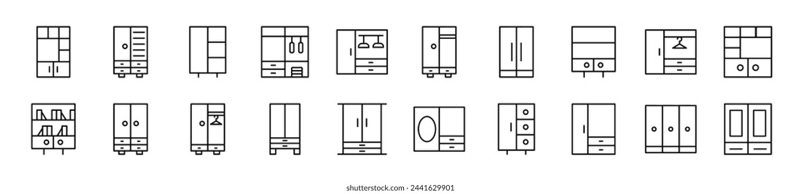 Pack de símbolos lineales de armario. Trazo editable. Símbolo lineal para sitios web, periódicos, libros de artículos