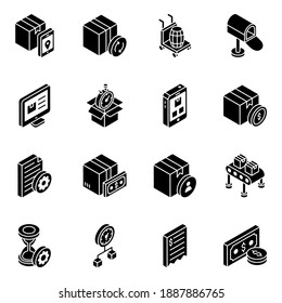 
Pack of Logistic and Cargo Glyph Isometric Icons 