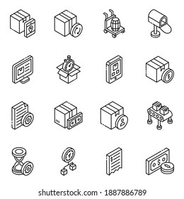 
Pack of Logistic and Cargo Glyph Isometric Icons 