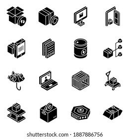 
Pack of Logistic, Cargo and Shipment Glyph Isometric Icons 