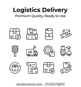 Pack of logistics and delivery icons in trendy design style