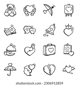 Pack of Love and Affection Doodle Icons 

