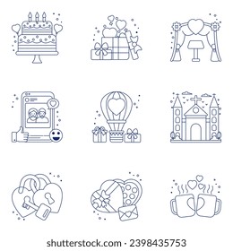 Pack of Love and Dating linear Icons

