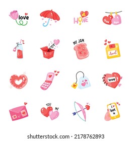 Pack of Love Elements Hand Drawn Stickers 
