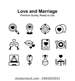 Pack of love and marriage icons in unique style, premium quality ready to use