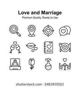 Pack of love and marriage icons in unique style, premium quality ready to use