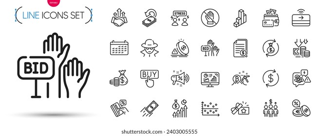 Pack of Loyalty gift, Corrupt and Coins bag line icons. Include Salary, Difficult stress, Deflation pictogram icons. Deal, Currency exchange, Sale megaphone signs. Bitcoin mining. Vector