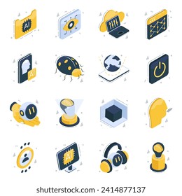 Pack of Machine Intelligence Isometric Icons 

