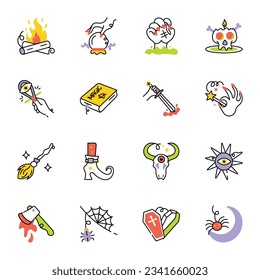 Paquete de accesorios mágicos iconos de dibujo 


