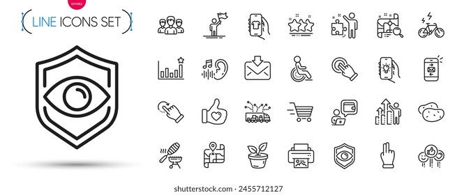 Pack of Mail, Truck delivery and Rotation gesture line icons. Include Strategy, E-bike, Delivery shopping pictogram icons. Potato, Stars, Employee results signs. Incoming mail, Group. Vector